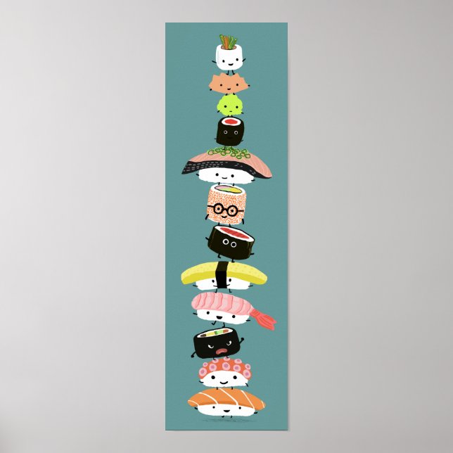 Cute Sushi Stack - Tower of Kawaii Sushi Friends Poster (Front)