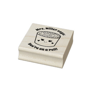 Cute Sushi You're on a roll Teacher Reward Rubber Stamp