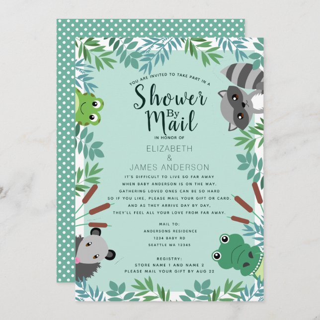 Cute Swamp Critters Baby Shower by Mail Invitation (Front/Back)