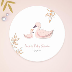 Cute Swan Baby Shower Round Paper Coaster