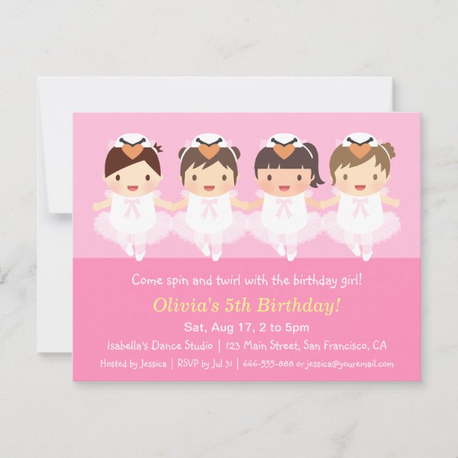 Cute Swan Ballerina Birthday Party Invitations (Front)