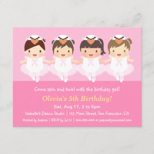 Cute Swan Ballerina Birthday Party Invitations
