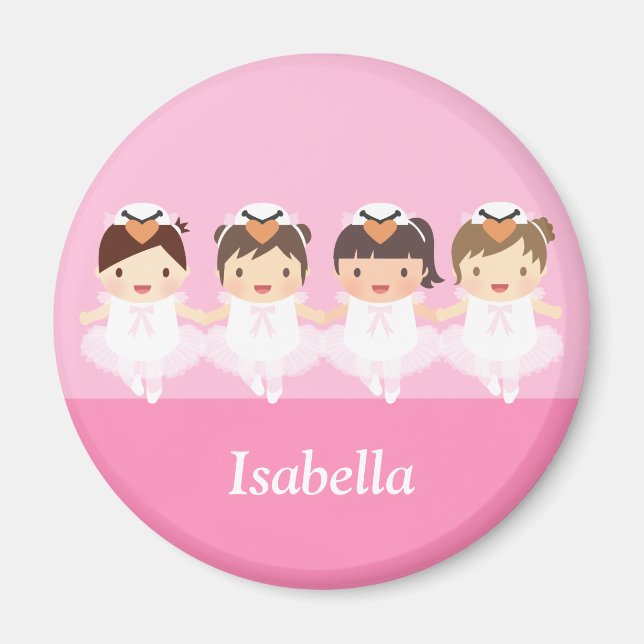Cute Swan Ballerina Girls Personalised Magnet (Front)