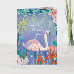 Cute Swan Bird Elegant Blue & Pink Baby Shower Thank You Card