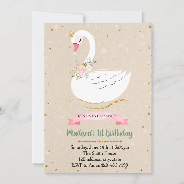 Cute swan birthday party Invitation (Front)