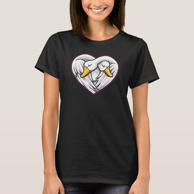 Cute Swan Couple Heart Shape Love Animals T-Shirt (Front)