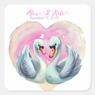 Cute Swan Couple   Romantic Wedding  Square Sticker