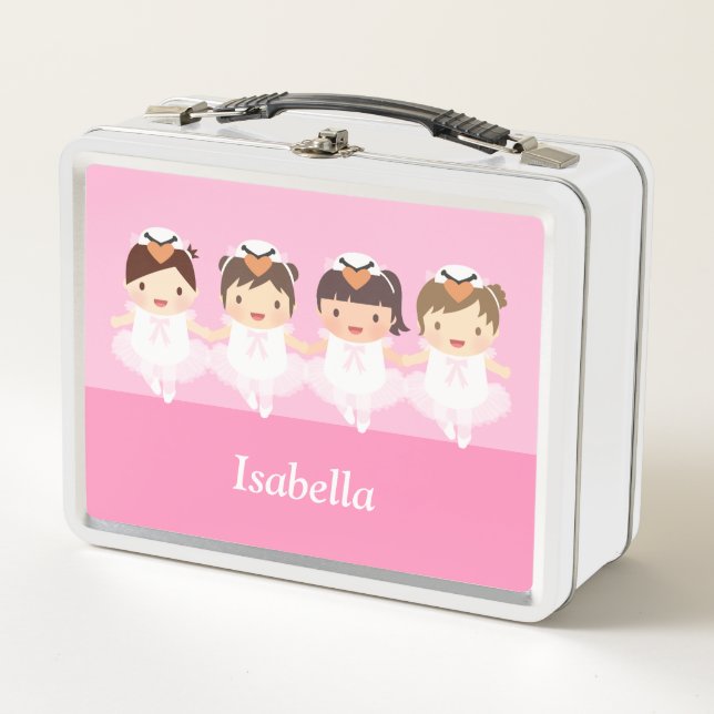 Cute Swan Dancing Ballerina Girls Personalised Metal Lunch Box (Front)