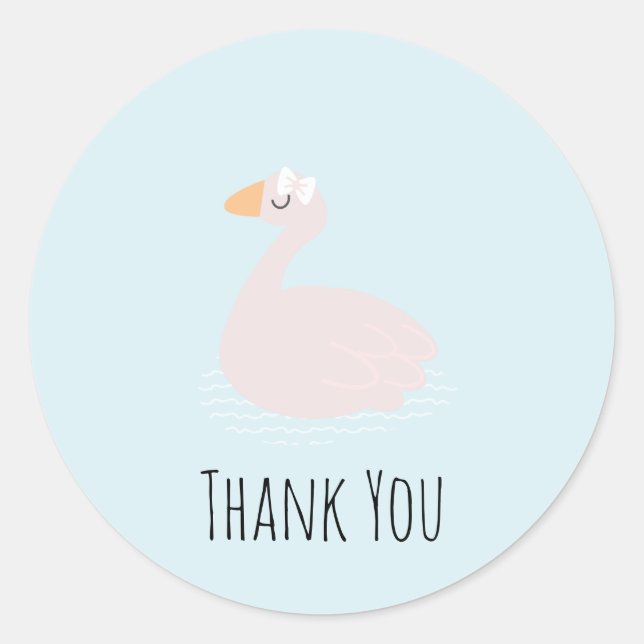Cute Swan Girls Pink Birthday Thank You   Classic Round Sticker (Front)