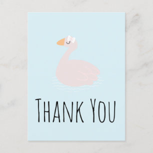 Cute Swan Girls Pink Birthday Thank You Postcard