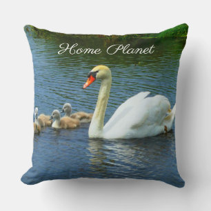Cute Swan Lake & Home Planet Calligraphy Cushion