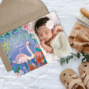 Cute Swan Princess Floral Thank you Postcard