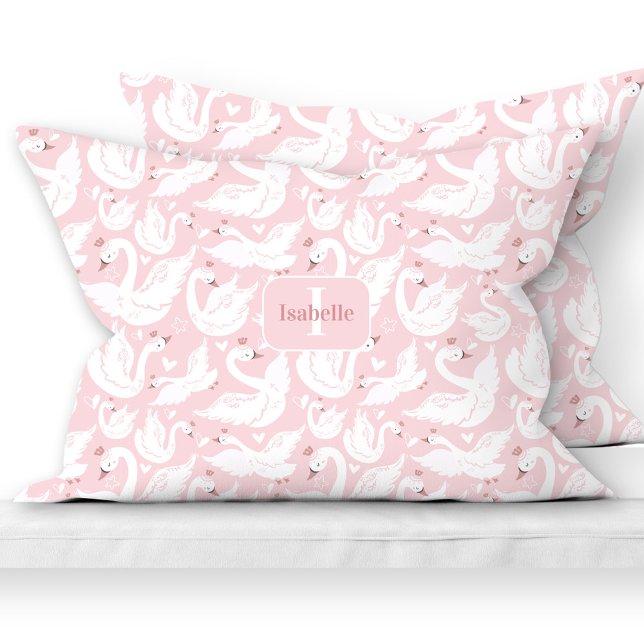 Cute Swan Princess Pattern Pink Name Monogram Girl Pillowcase (Cute Swan Princess Pattern Pink Name Monogram Girl Pillow Case)