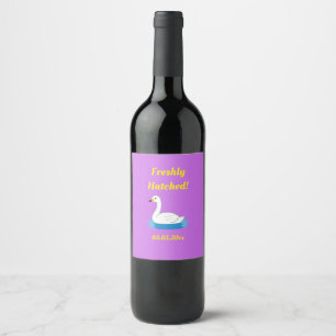 Cute Swan Theme Girl Baby Shower Wine Label