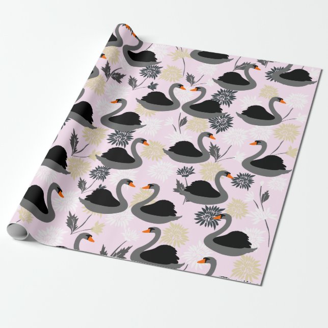 Cute Swan Wrapping Paper (Unrolled)