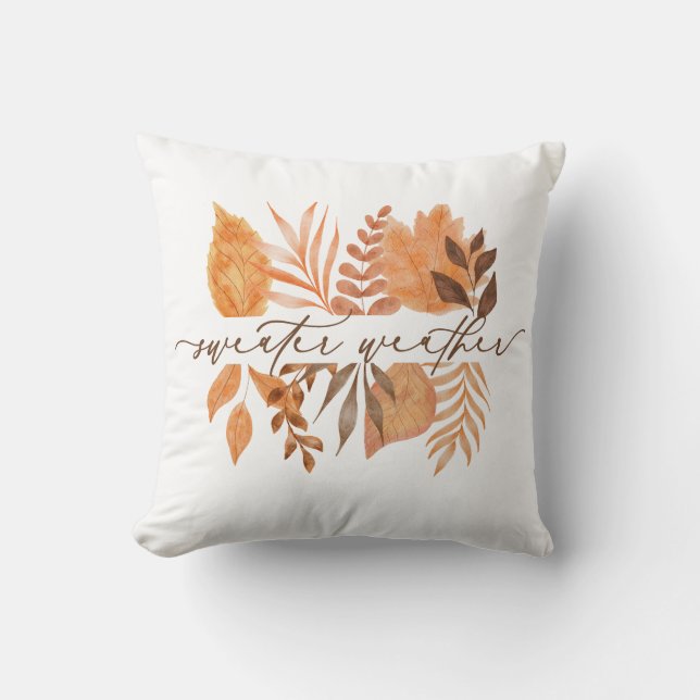 Cute Sweater Weather Script Fall Autumn Leaves  Cushion (Front)