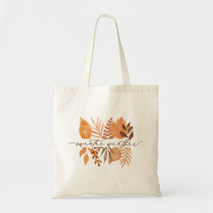 Cute Sweater Weather Script Fall Autumn Leaves Tote Bag