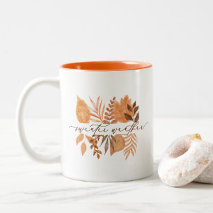Cute Sweater Weather Script Fall Autumn Leaves  Two-Tone Coffee Mug