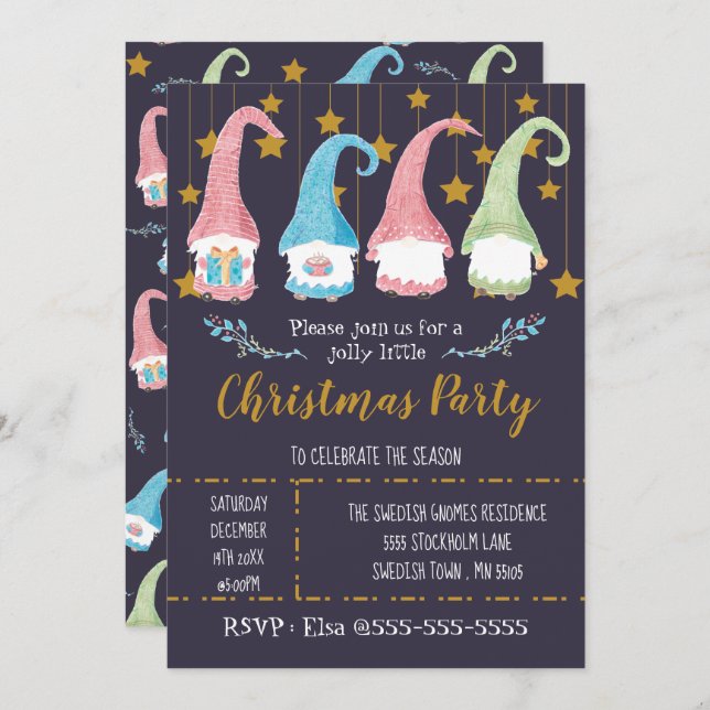Cute Swedish Gnomes Christmas Party Invitation (Front/Back)