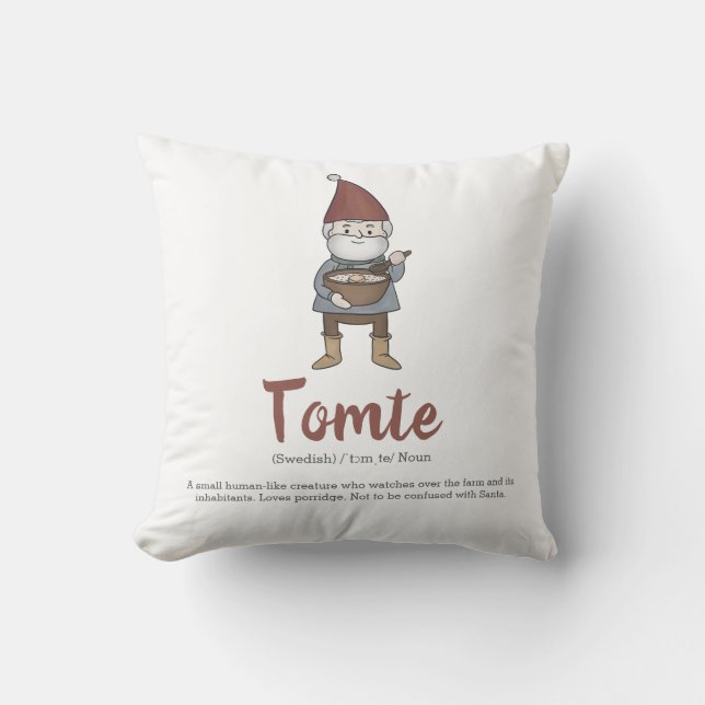 Cute Swedish Tomte Gnome Definition Cushion (Front)