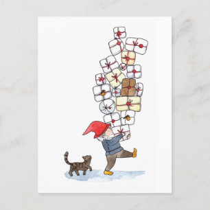 Cute Swedish Tomten Christmas Watercolor  Holiday Postcard