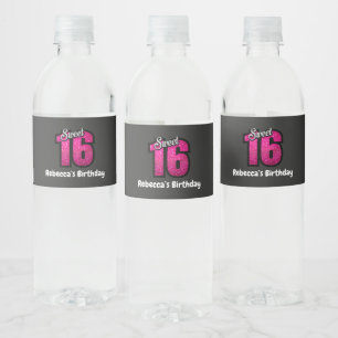 Cute Sweet 16 Birthday Personalised Water Bottle Label