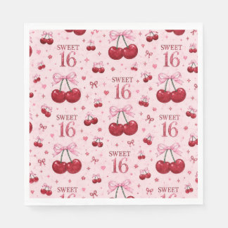 CUTE SWEET 16 CHERRY FLORAL PARTY NAPKIN