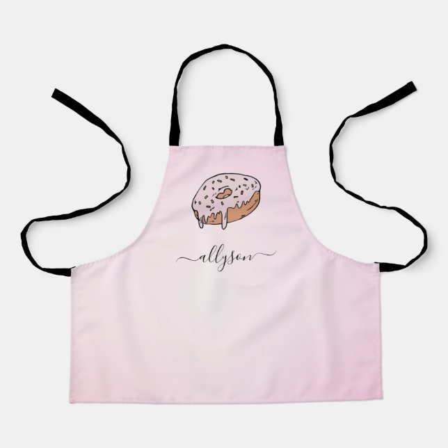 Cute & Sweet Adorable Doughnut Dessert Bakers Name Apron (Front)
