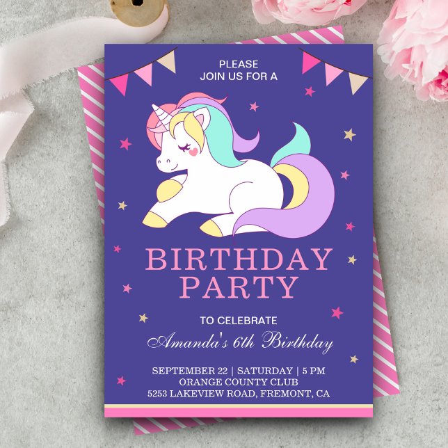Cute Sweet Adorable Unicorn Birthday Invitation (Creator Uploaded)
