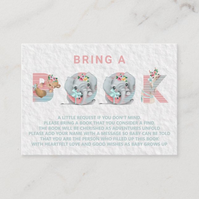 *~* Cute Sweet Animal Letters Baby Bring a Book Enclosure Card (Front)