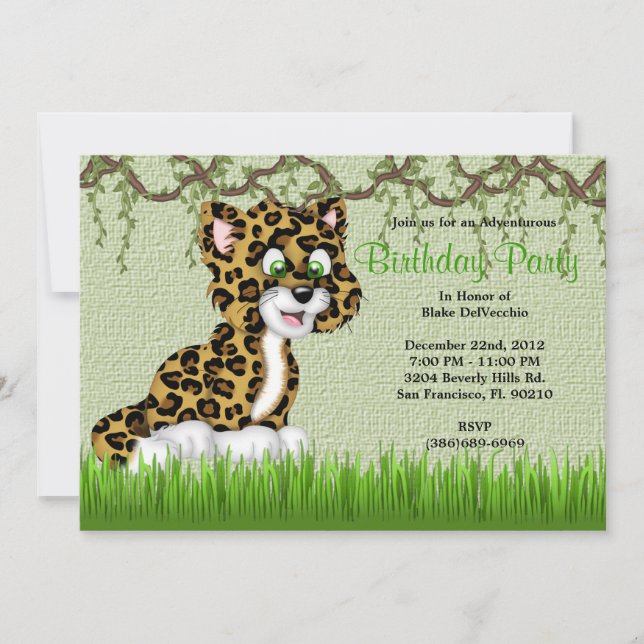 CUTE Sweet Baby Cheetah Vines Jungle Birthday Invitation (Front)