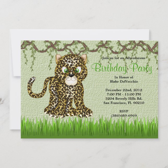 CUTE Sweet Baby Cheetah Vines Jungle Birthday Invitation (Front)