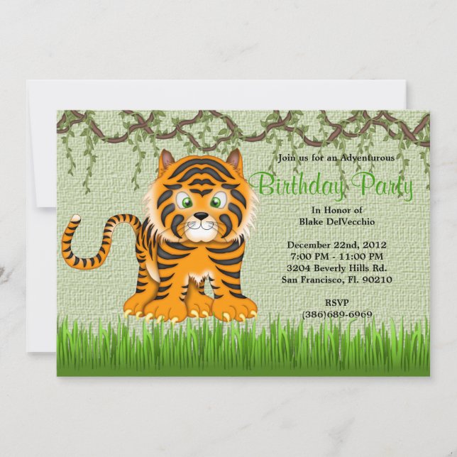CUTE Sweet Baby Tiger Vines Jungle Birthday Invitation (Front)