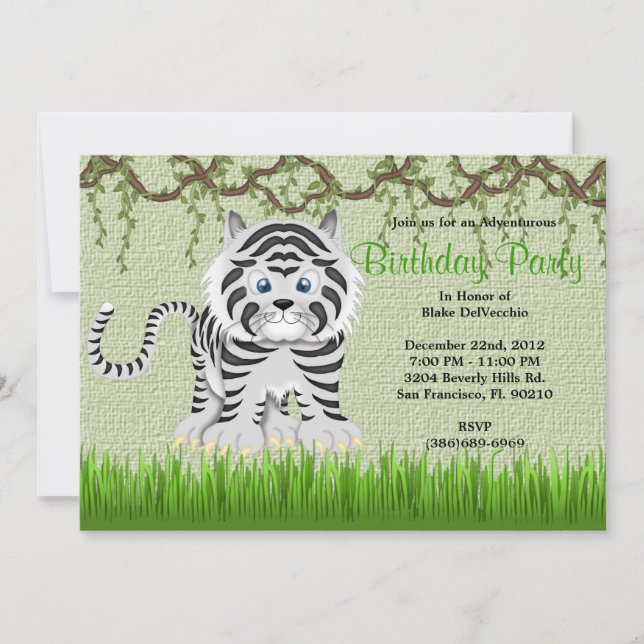 CUTE Sweet Baby Tiger Vines Jungle Birthday Invitation (Front)