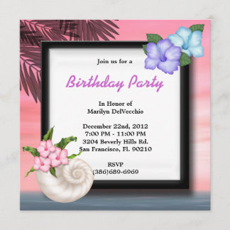 CUTE Sweet Beach Party Flowers and Seashell Invitation