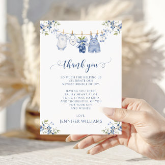 Cute Sweet Berry Blueberry Autumn Baby Boy Shower Thank You Card
