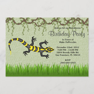CUTE Sweet Black Lizard Vines Jungle Birthday Invitation