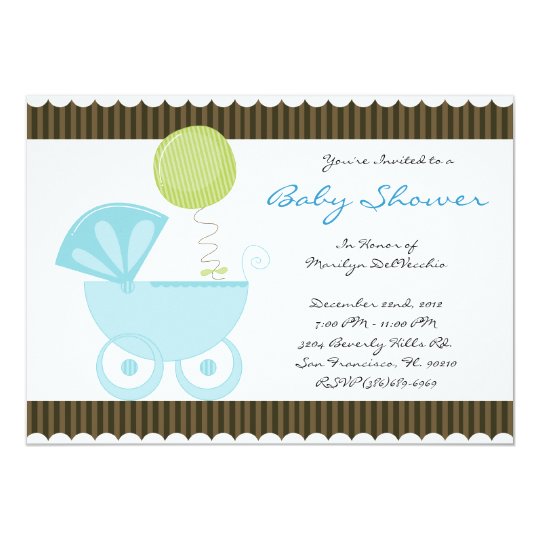 CUTE Sweet Blue Carriage Baby Shower Card