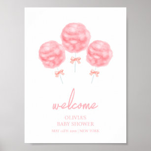 Cute Sweet Bow Cotton Candy Baby Shower Welcome  Poster