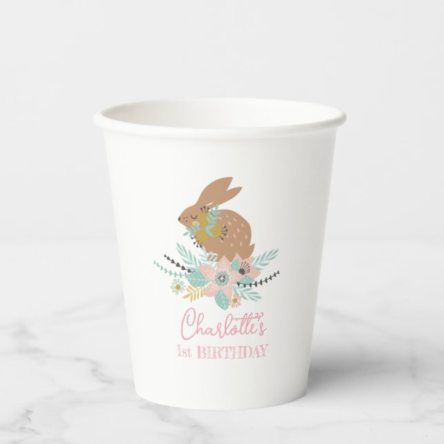 Cute Sweet Bunny Rabbit Animal 1st Birthday Party  Paper Cups (Front)