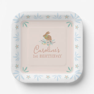 Cute Sweet Bunny Rabbit Animal 1st Birthday Party Paper Plate