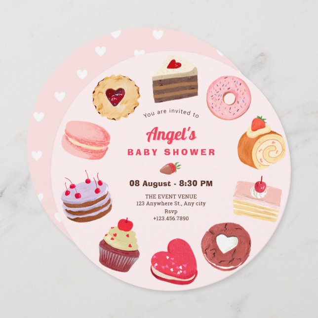 Cute sweet cakes baby shower invitation (Front/Back)
