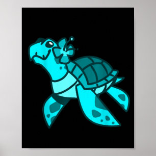 Cute sweet cartoon sea turtle ocean animal kids an poster