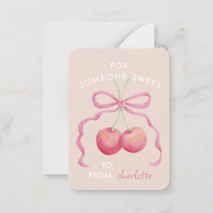 Cute, sweet cherries and bow classroom Valentine Card