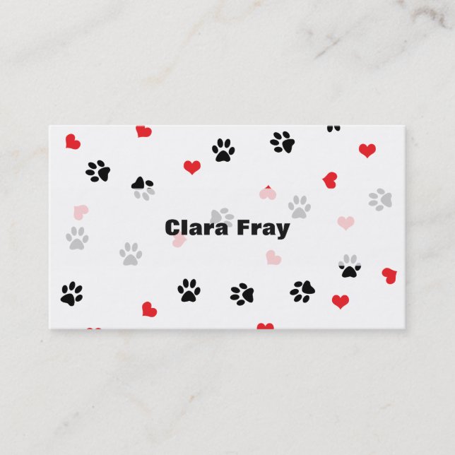Cute sweet clear black paw red heart pattern business card (Front)