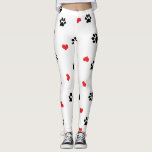 Cute sweet clear black paw red heart pattern leggings<br><div class="desc">Cute design featuring black paws and red hearts. Perfect for the animal lover.</div>