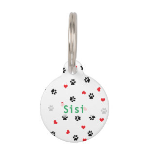 Cute sweet clear pet paw and red heart pattern tag