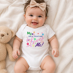 Cute Sweet Colorful Girly My Uncle Loves Me Baby Bodysuit