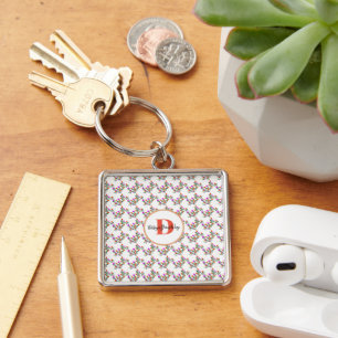 cute sweet colourful floral initial Monogram Gift  Key Ring
