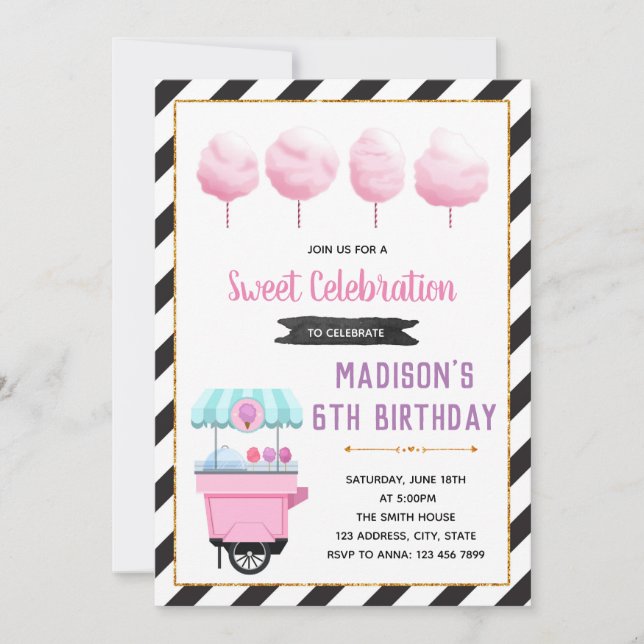 Cute sweet cotton candy party invitation (Front)